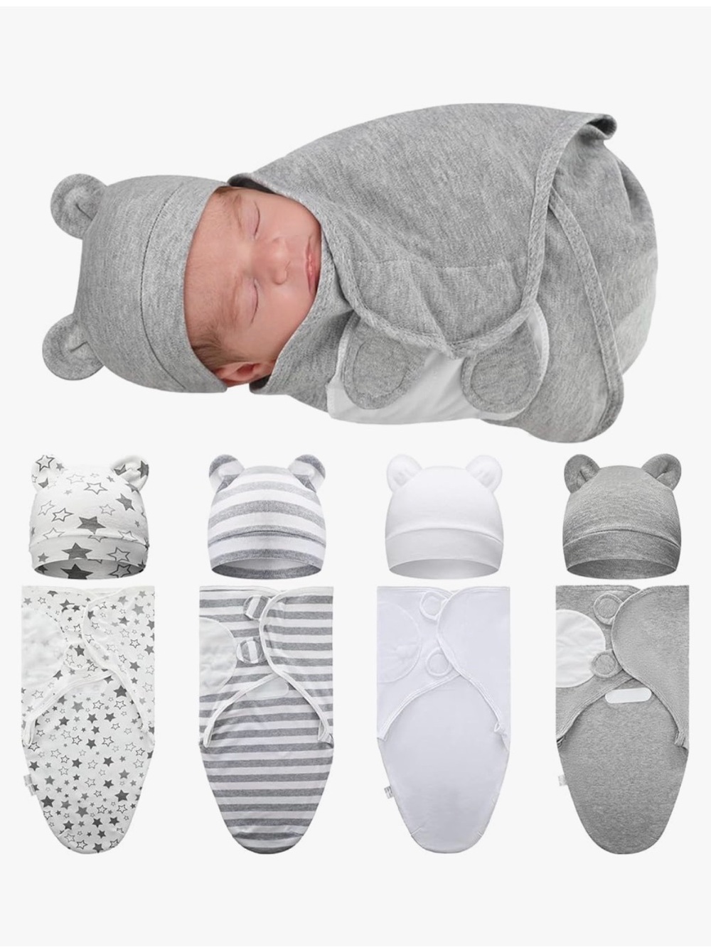 Baby Swaddle Sack with Bear Ears - Gray